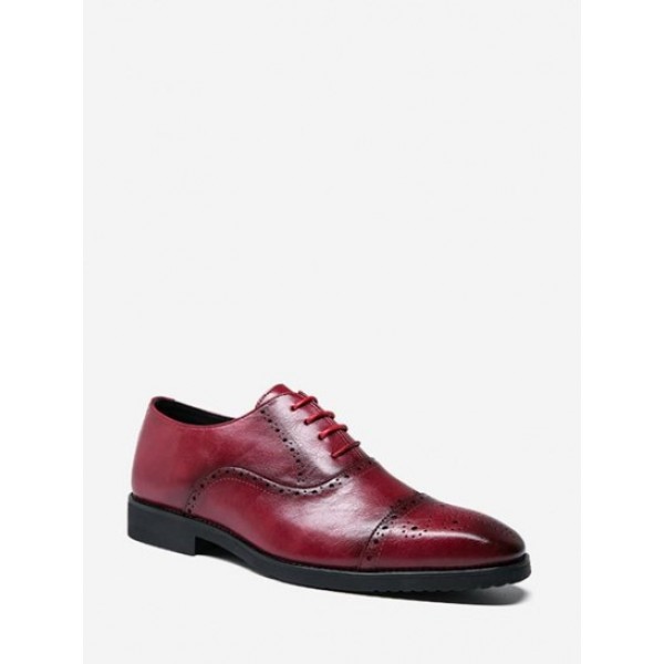 Hollow Out Wingtip Detail Lace -up Faux ...