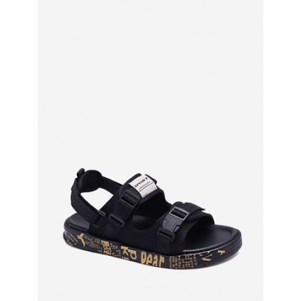 Letter Printed Double Buckle Strap Sanda...