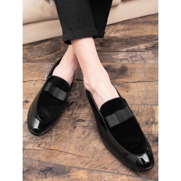 Bow Decor Velvet Panel Loafers