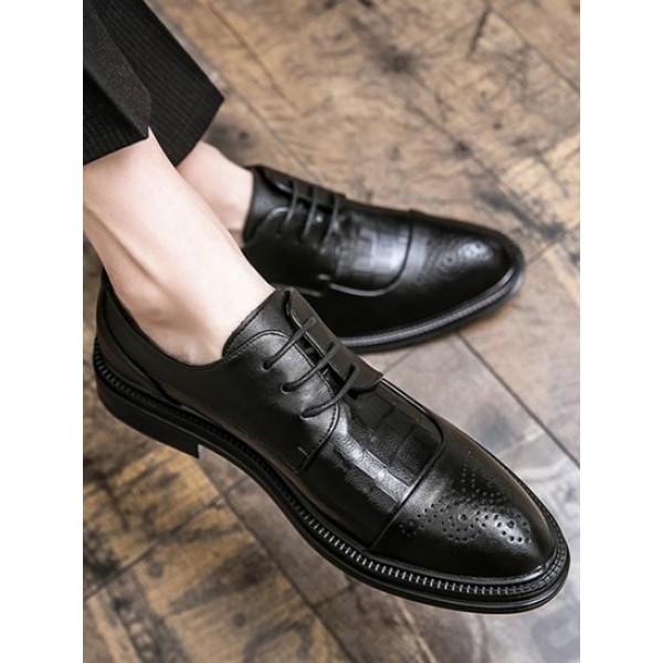 Lace Up Front Breathable Faux Leather Shoes