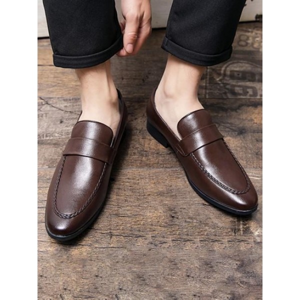 Solid Color Slip On Business Faux Leather Shoes