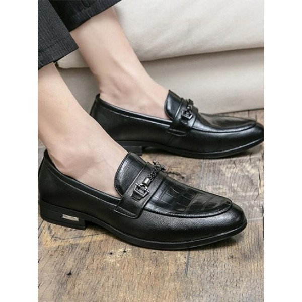 Buckle Design Embossed Slip On Business Shoes