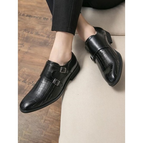 Double Buckle Design Faux Leather Shoes