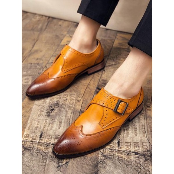 Colorblock Buckle Strap Business Faux Leather Shoes