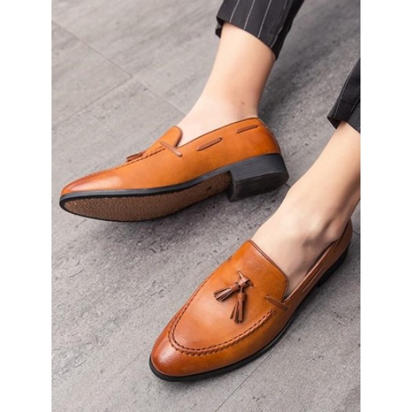 Pointed Toe Tassel Design Faux Leather Shoes