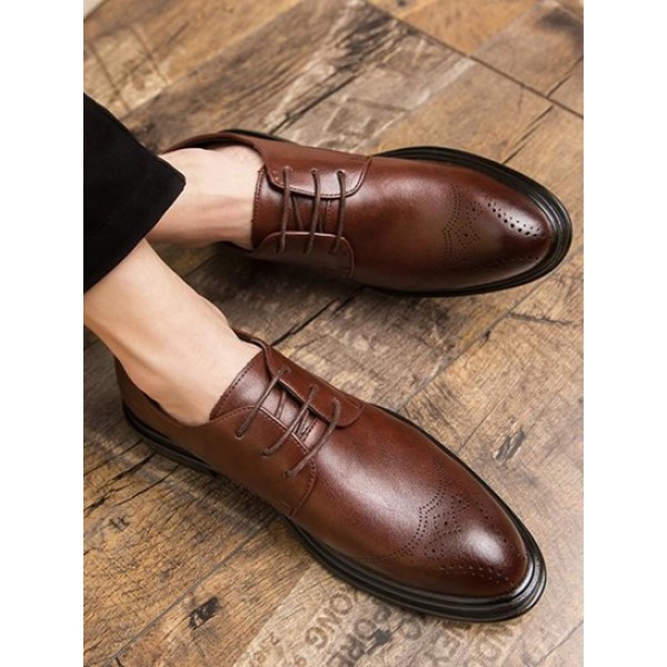 Lace Up Wingtip Design Breathable Casual Business Faux Leather Shoes