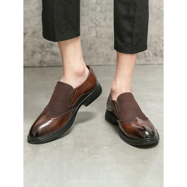 Wingtip Detail Slip On Formal Faux Leather Shoes