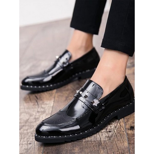 Wingtip Detail Slip On Business Leather Shoes