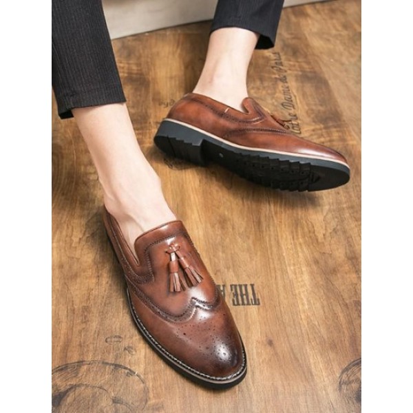 Wingtip Design Tassel Decor Business Faux Leather Shoes