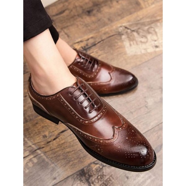 Lace-up Wingtip Detail Casual Faux Leather Shoes