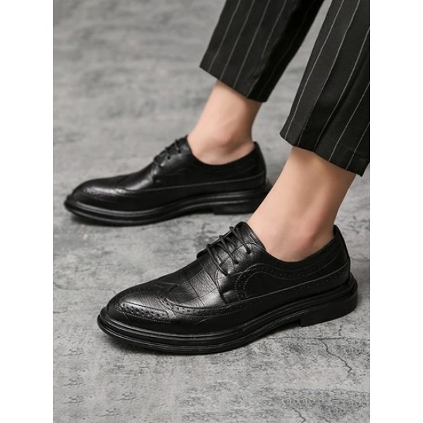 Solid Color Breathable Hollow Out Business Faux Leather Shoes