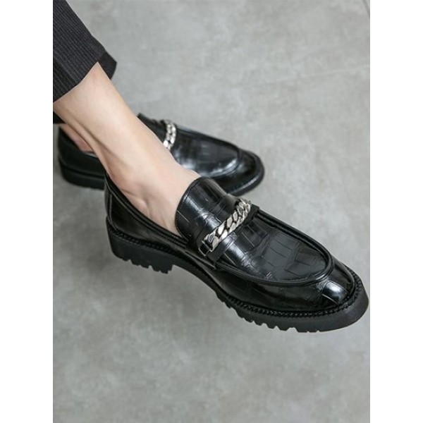 Chunky Chain Decor Embossed Business Formal Shoes