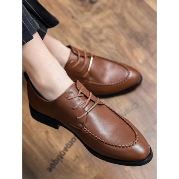 Metal Design Lace Up Business Faux Leather Shoes