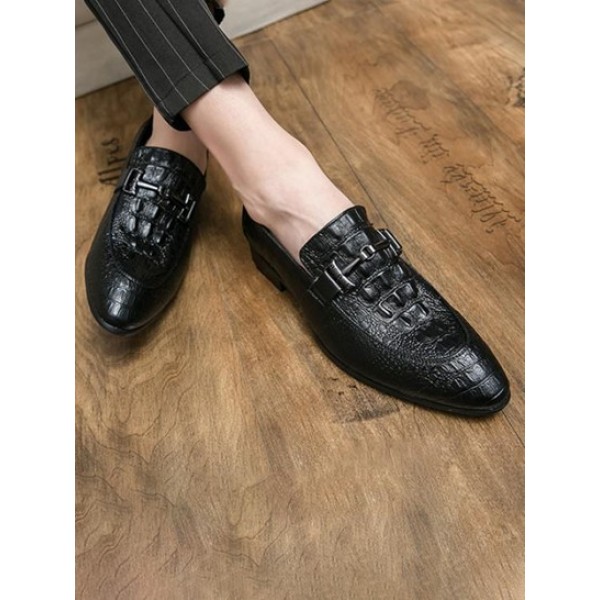 Embossed Buckle Decor Business Faux Leather Shoes