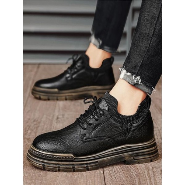 Lace-up Front Knit Splicing Oxford Shoes