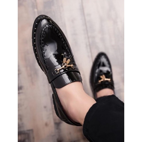 Solid Color Tassel Design Business Faux Leather Shoes