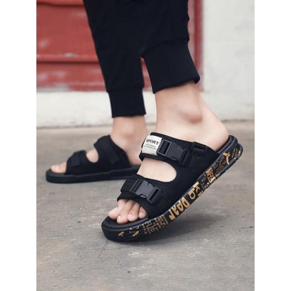 Letter Printed Double Buckle Strap Sandals