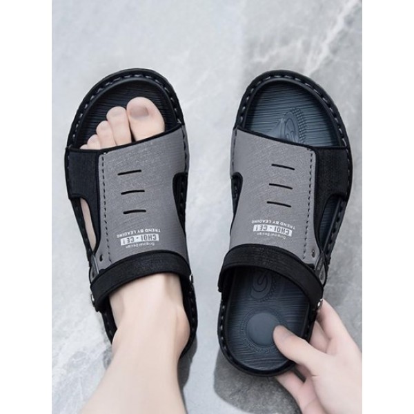 Graphic Hollow Out Spliced Sandals