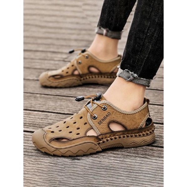 Men Solid Color Cut Out Breathable Casual Shoes