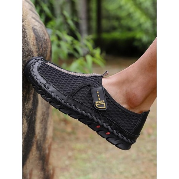 Solid Color Hook And Loop Summer Breathable Mesh Shoes