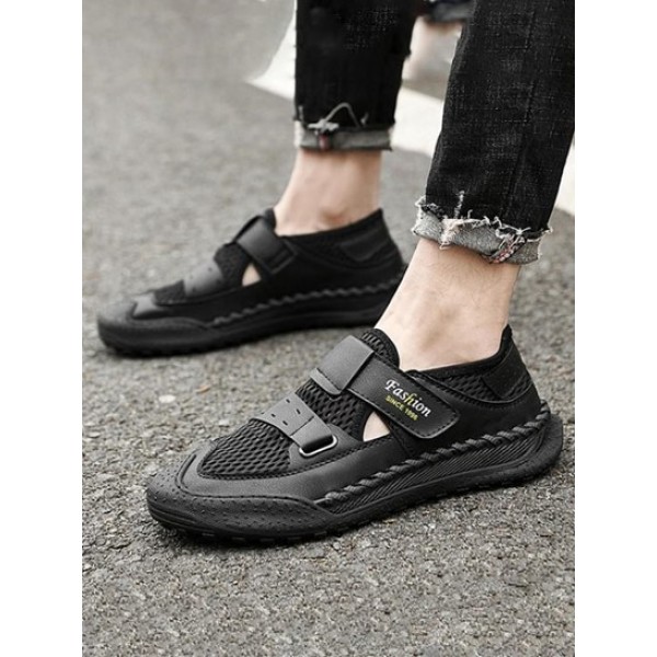 Hook And Loop Breathable Mesh Spliced Casual Shoes