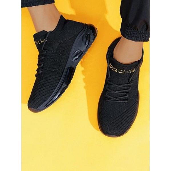 Knit Detail Lace Up Breathable Casual Shoes