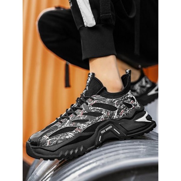 Mesh Insert Letter Tape Running Shoes