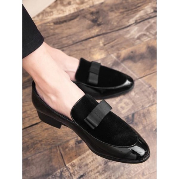 Bow Decor Velvet Panel Loafers