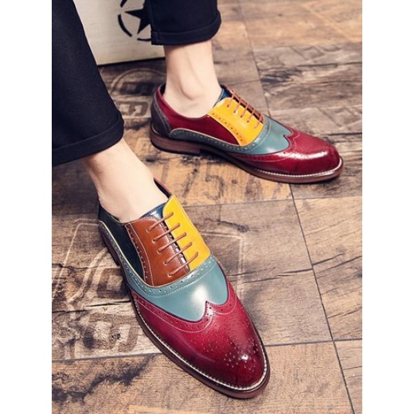 Colorblock Breathable Business Faux Leather Shoes