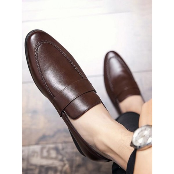 Solid Color Slip On Business Faux Leather Shoes