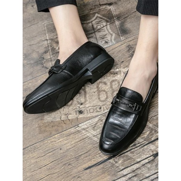 Buckle Design Embossed Slip On Business Shoes