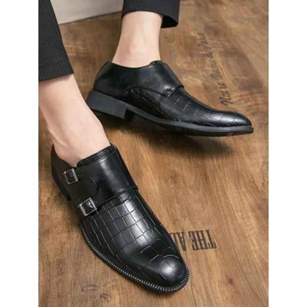 Double Buckle Design Faux Leather Shoes