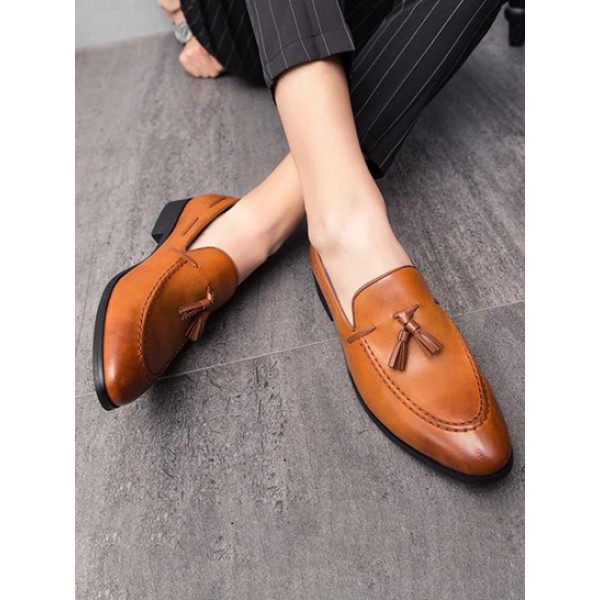 Pointed Toe Tassel Design Faux Leather Shoes