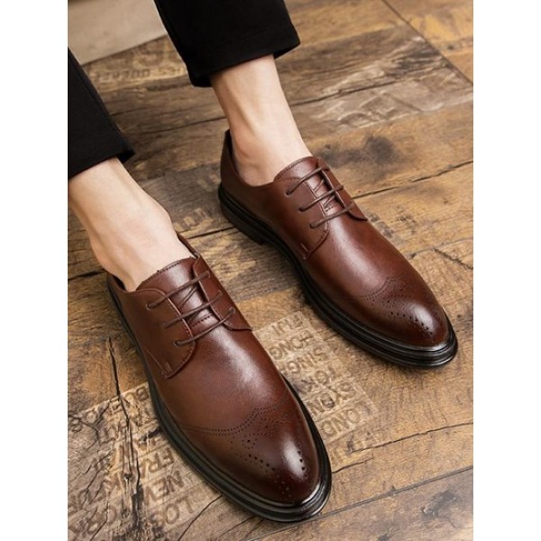 Lace Up Wingtip Design Breathable Casual Business Faux Leather Shoes