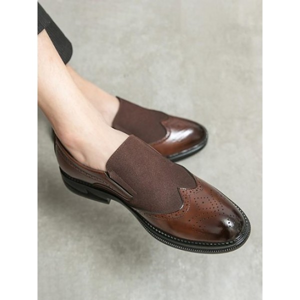 Wingtip Detail Slip On Formal Faux Leather Shoes