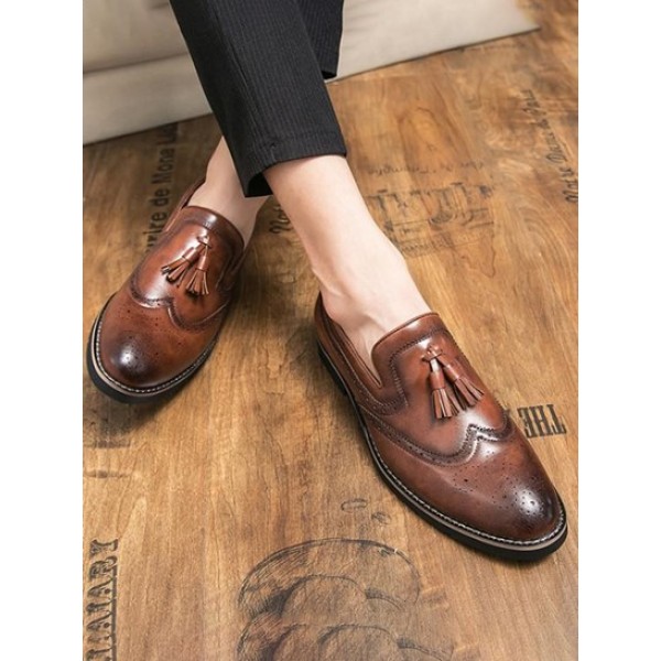 Wingtip Design Tassel Decor Business Faux Leather Shoes