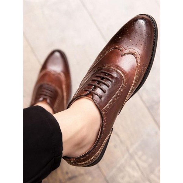 Lace-up Wingtip Detail Casual Faux Leather Shoes