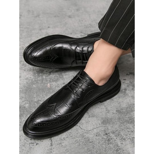 Solid Color Breathable Hollow Out Business Faux Leather Shoes