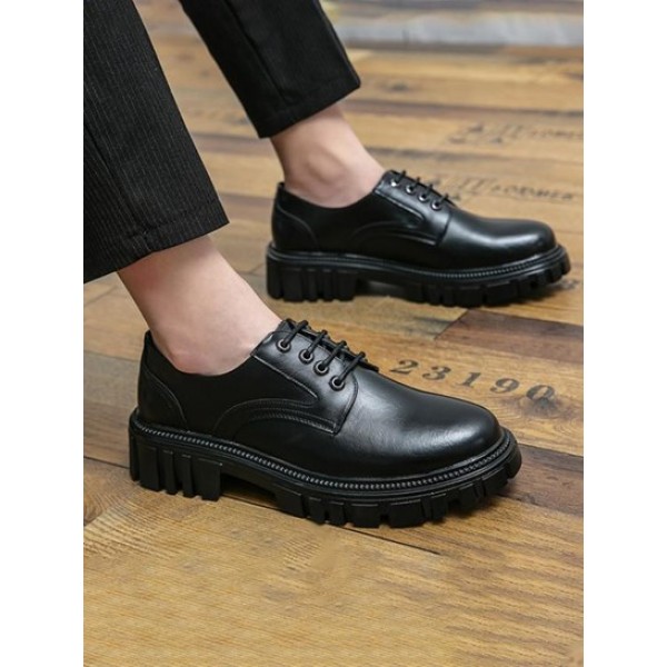 Chunky Bottom Lace-up Front Faux Leather Shoes