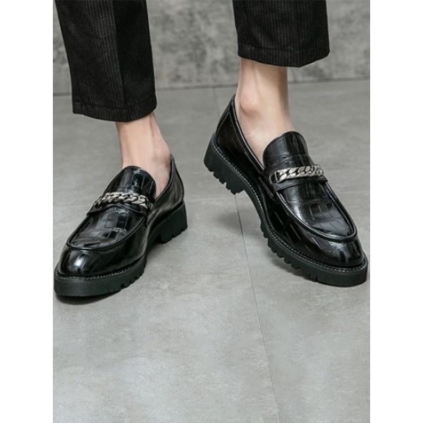 Chunky Chain Decor Embossed Business Formal Shoes