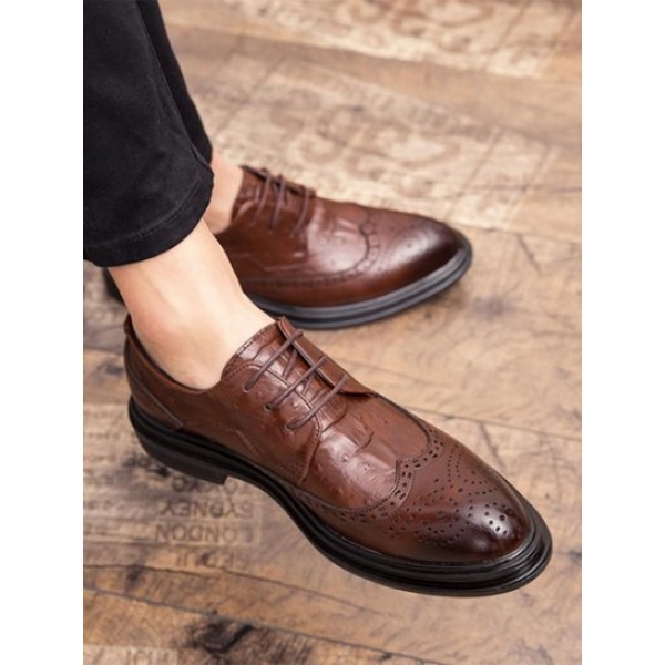 Lace-up Front Wingtip Detail Casual Business Faux Leather Shoes