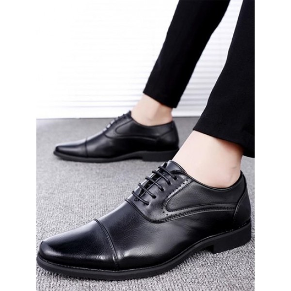 Solid Color Lace-Up Front Business Formal Shoes