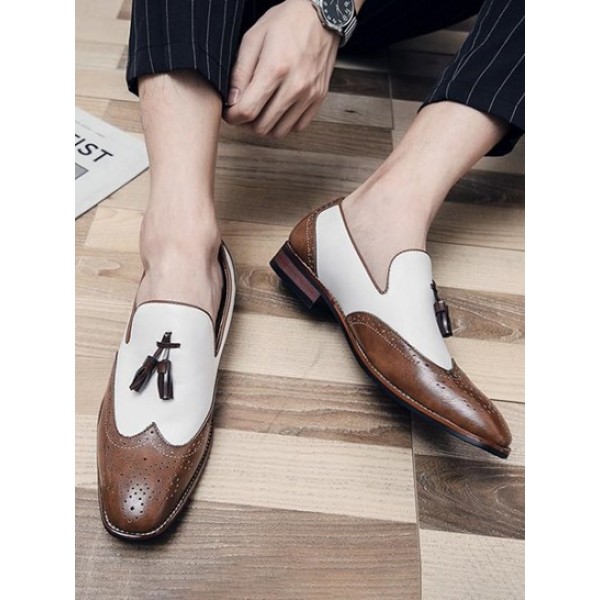 Colorblock Wingtip Detail Business Faux Leather Shoes