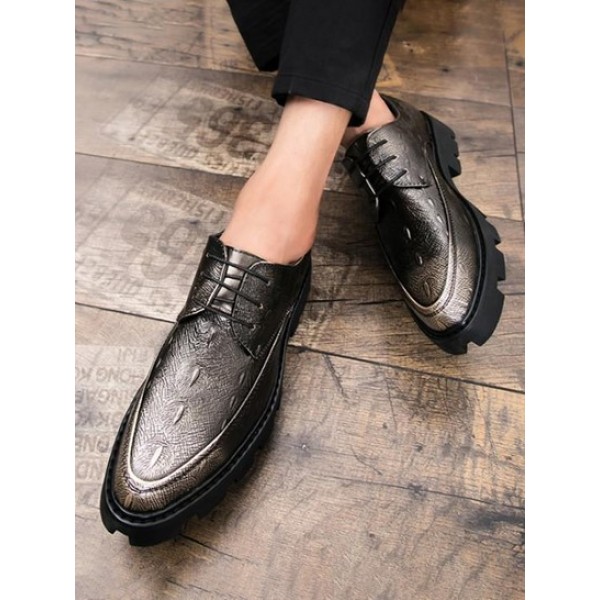 Thick Bottom Lace-up Business Faux Leather Shoes