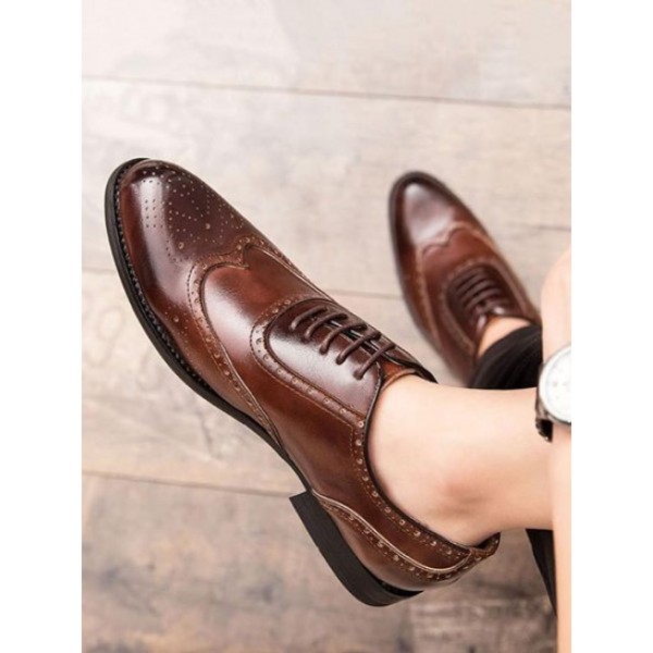 Hollow Out Lace Up Front Business Faux Leather Shoes