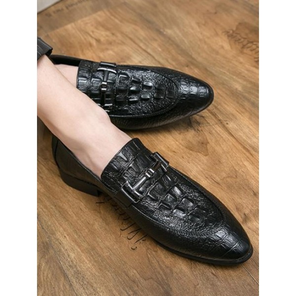 Embossed Buckle Decor Business Faux Leather Shoes