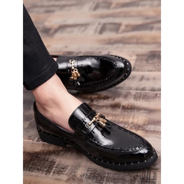 Solid Color Tassel Design Business Faux Leather Shoes