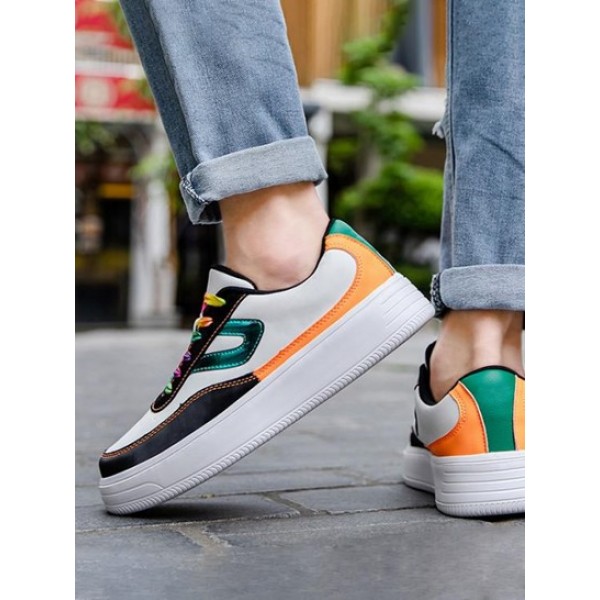 Colorful Lace Up Front Chunky Heel Skate Shoes