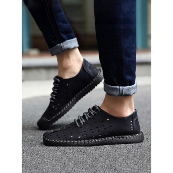 Breathable Hollow Out Lace-up Leather Shoes