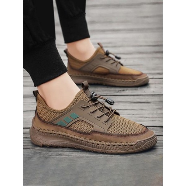 Men Elastic String Design Breathable Casual Shoes